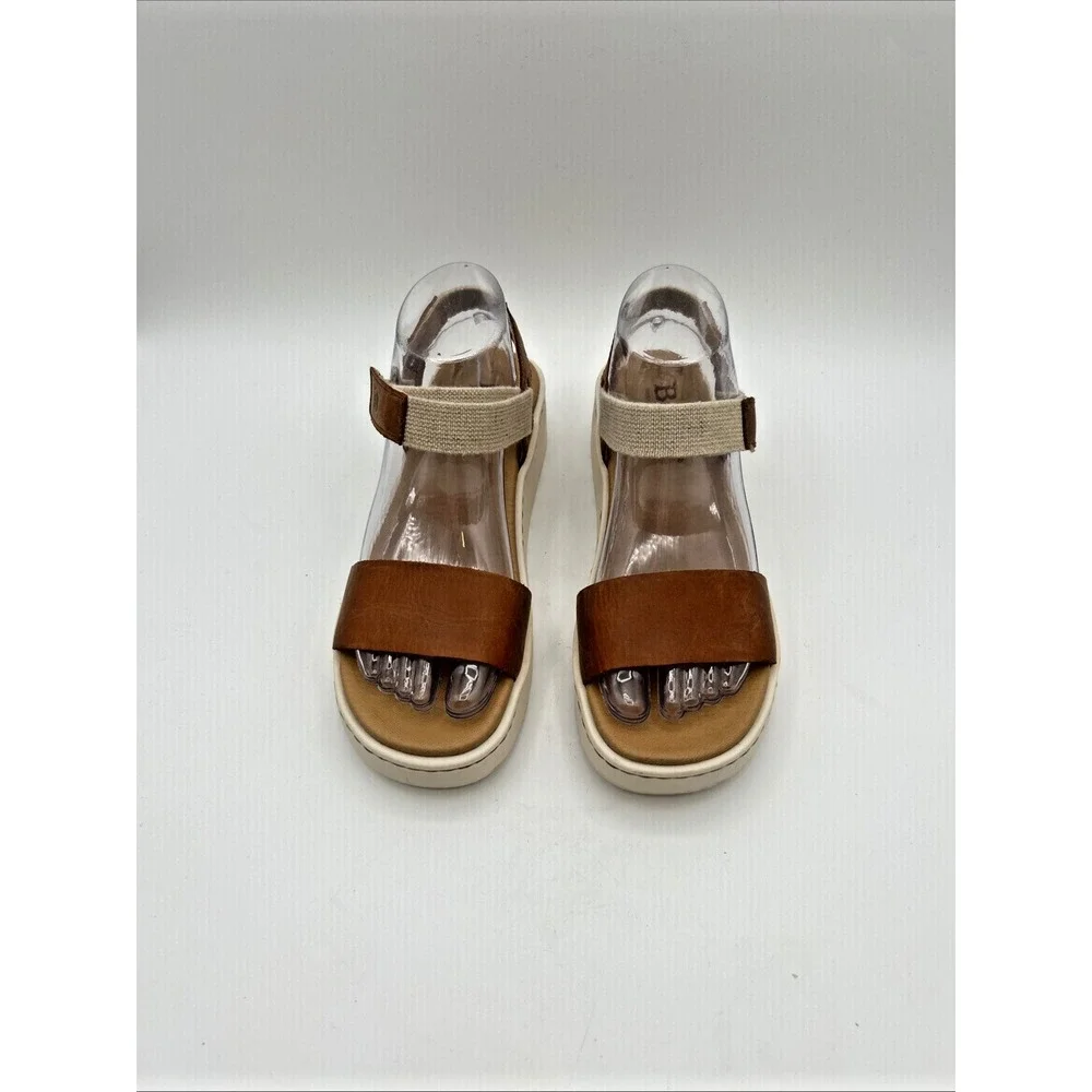 Born Kyla Leather Platform Sandals Womens 7 Brown Meerkat Brown Elastic Ankle